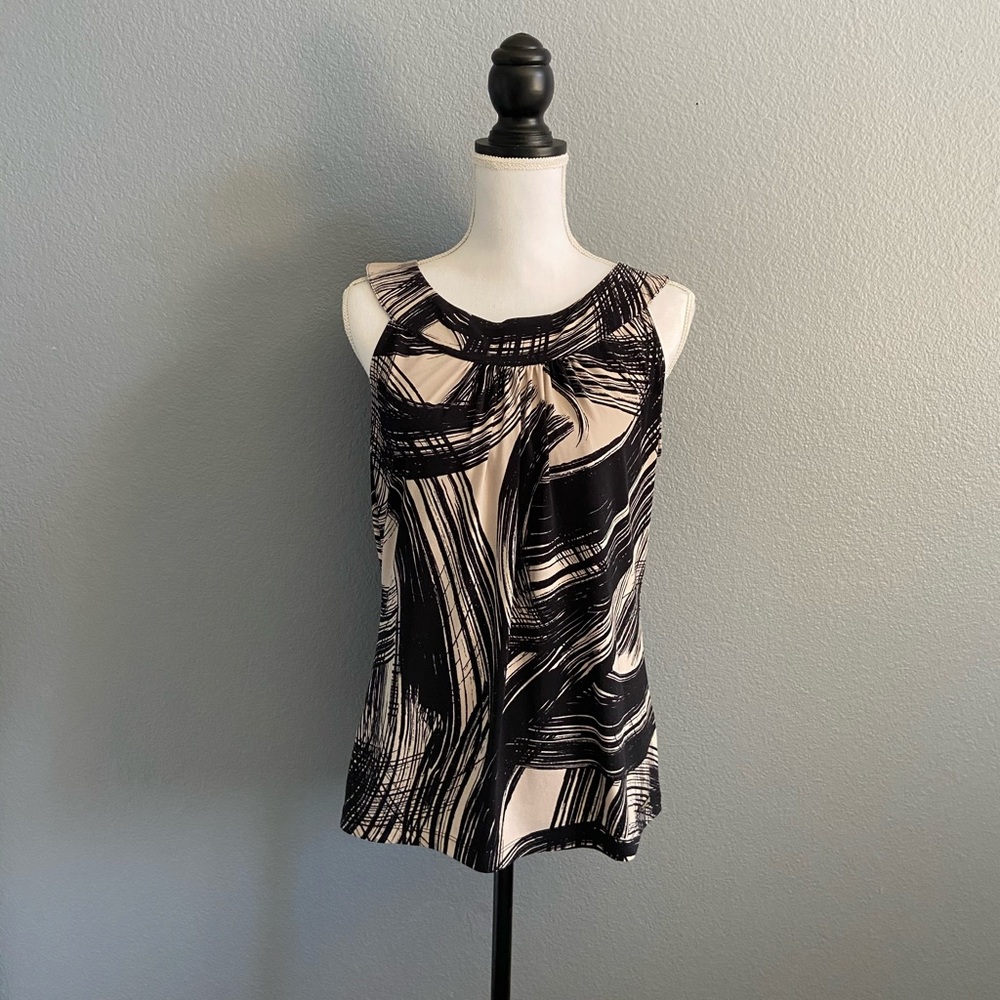 Calvin Klein Tan/Beige Black Blouse Shell - M